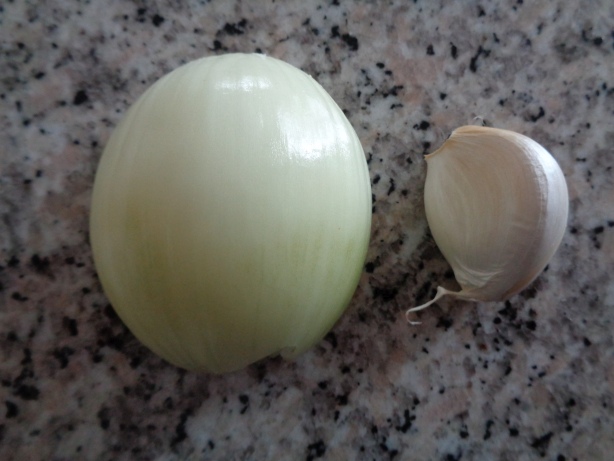 Half an onion and a garlic glove
