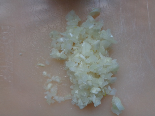 Peal and cut the onion and the garlic into small pieces