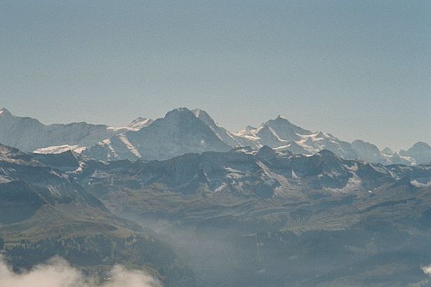 Eiger (3970m),  Mönch (4107m) und Jungfrau (4158m)