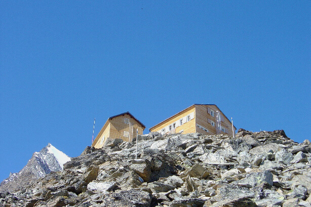Lenzspitze (4294m) and Mischabel huts (3340m)