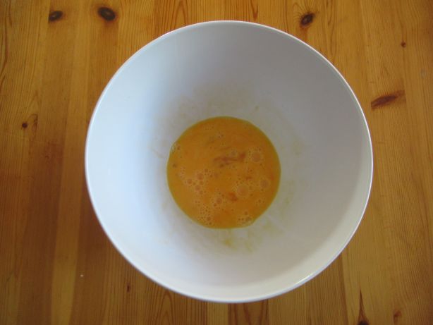 Pitch the eggs in a bowl and stir