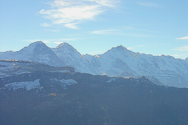 Eiger (3970m),  Mönch (4107m) und Jungfrau (4158m)