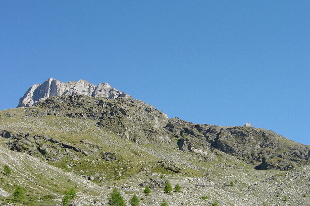 Barrwang (3057m) und Turtmannhütte (2519m) vom Stausee