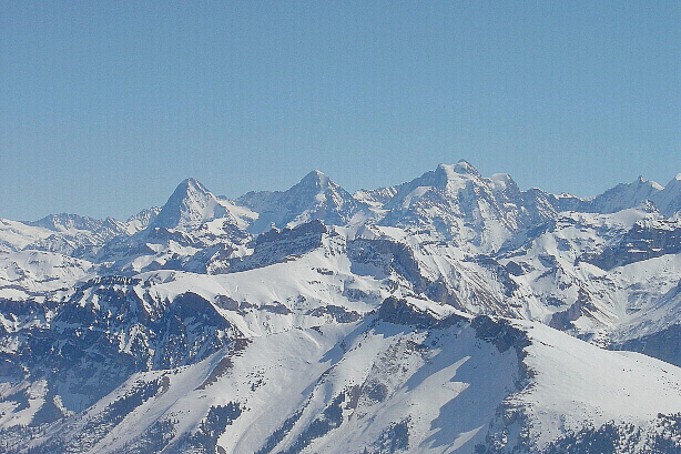 Eiger (3970m),  Mönch (4107m) und Jungfrau (4158m)