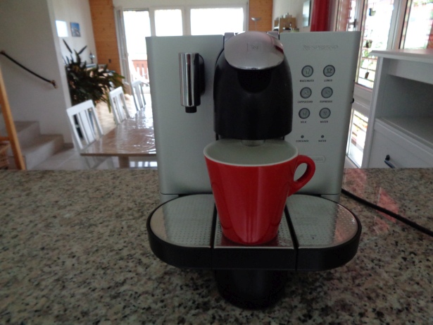 Eiswürfel in eine Tasse geben und ein Espesso herauslassen