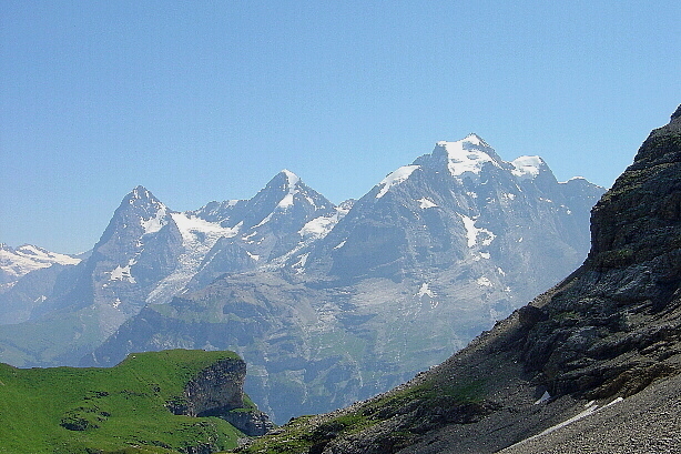 Eiger (3970m), Mönch (4107m) und Jungfrau (4158m)