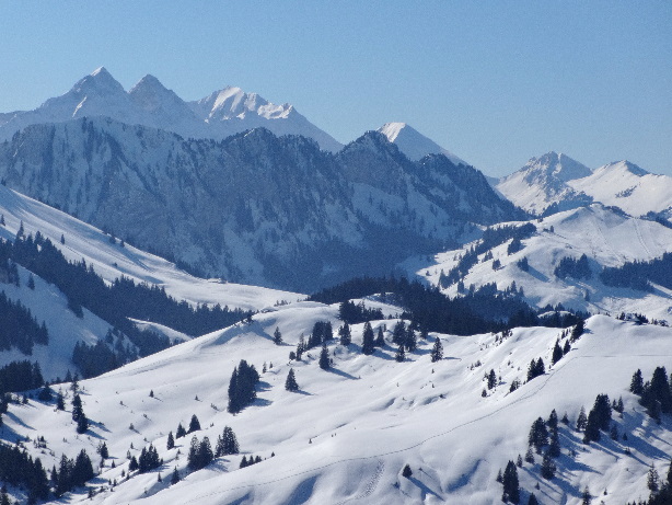Les Recardetts, Chörblispitz (2103m), Schopfenspitz (2104m),  Le Moléson (2002m)