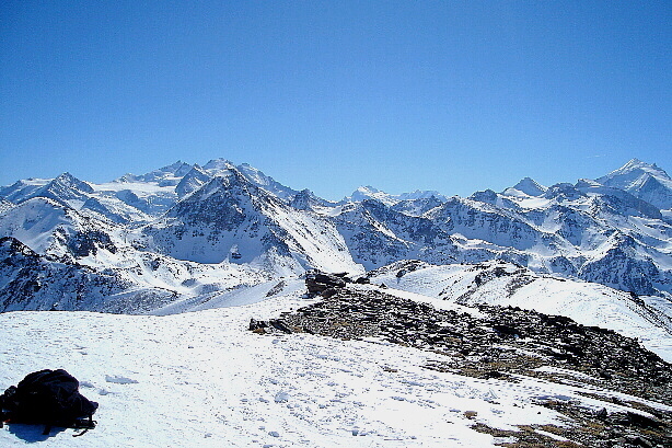 Dreizehntenhorn, Mischabel, Schwarzhorn, Monte Rosa, Liskamm, Weisshorn