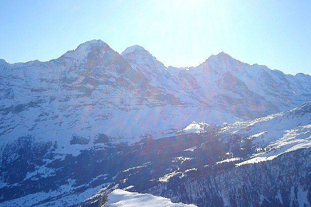 Eiger (3970m), Mönch (4107m) und Jungfrau (4158m)